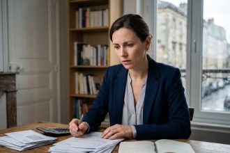 Agente publique analysant ses relevés bancaires et crédits à la maison pour éviter le surendettement