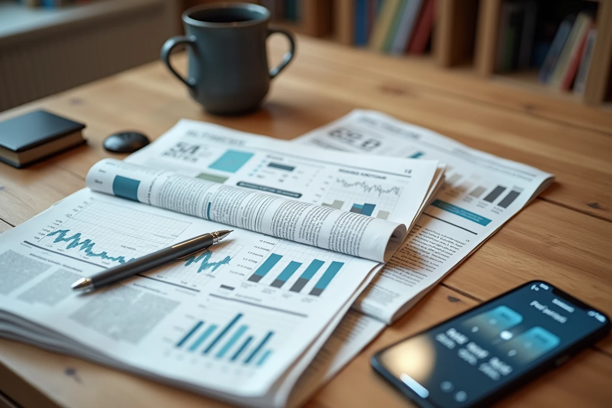 Documents financiers et graphiques de taux CMS 10 ans sur un bureau de professionnel pour analyser un crédit