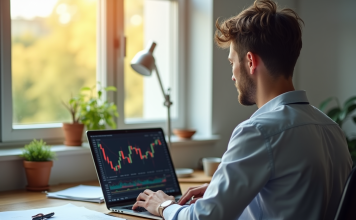 PEA : risques et avantages à connaître avant d’investir en Bourse Jeune professionnel analysant des graphiques boursiers sur un ordinateur portable