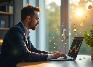 Crypto-monnaie : comment gagner de l’argent avec ? Jeune professionnel analysant des graphiques crypto sur un ordinateur