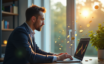 Crypto-monnaie : comment gagner de l’argent avec ? Jeune professionnel analysant des graphiques crypto sur un ordinateur