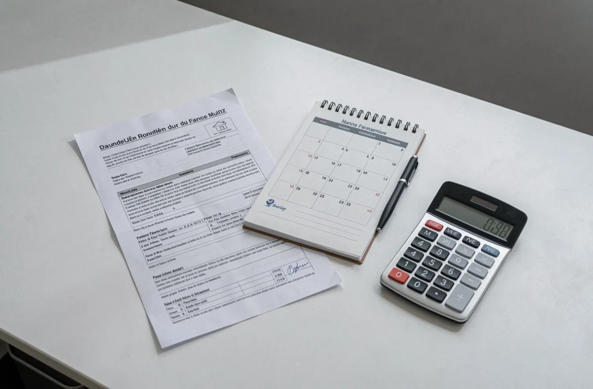 Avis d'imposition foncière et calendrier de mensualisation posés sur un bureau pour planification fiscale