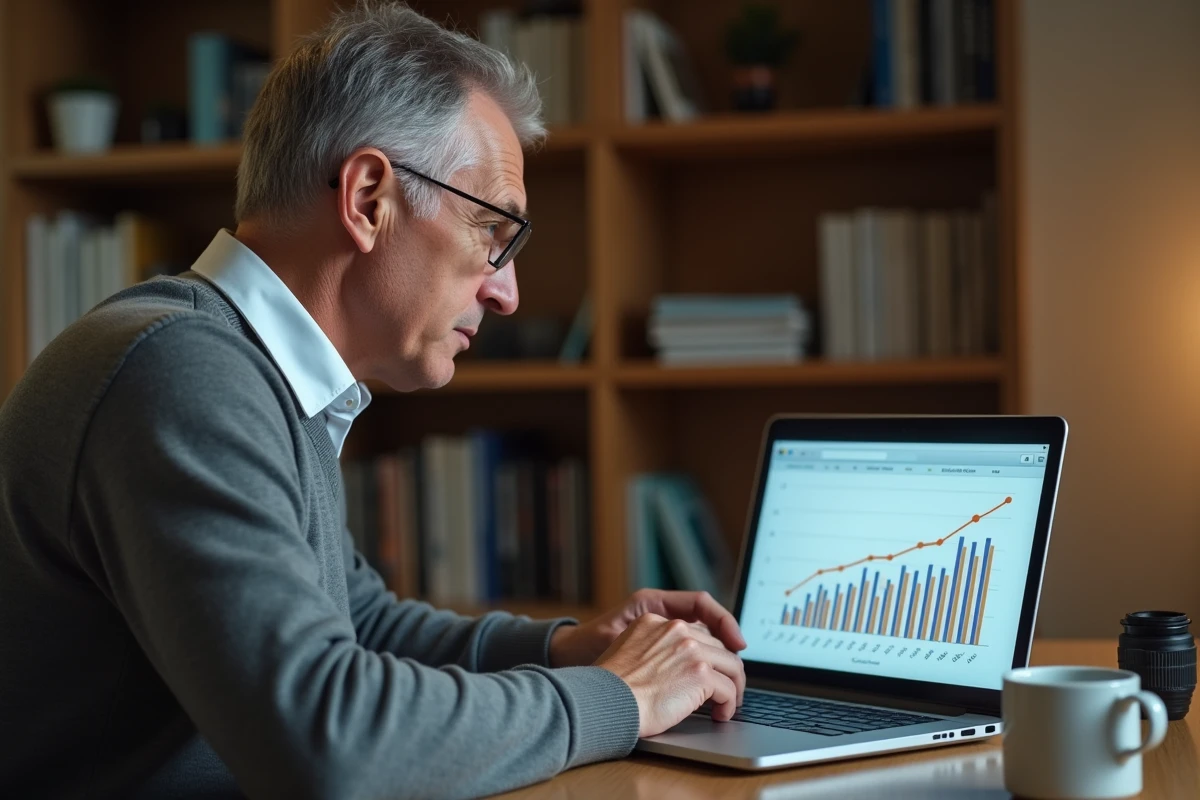 Homme comparant les taux des alternatives au compte à terme en 2026 sur ordinateur portable