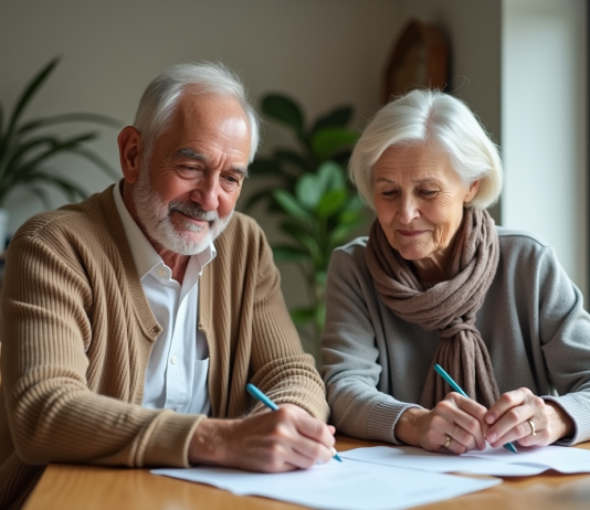 Patrimoine net à la retraite : vos objectifs financiers à prévoir Couple retraité regardant des papiers à la maison