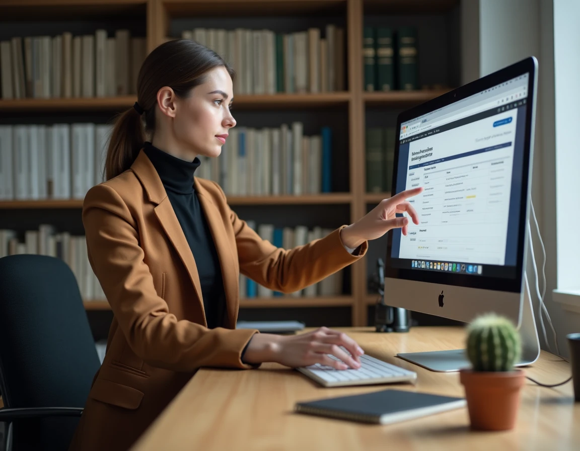Entrepreneuse comparant les offres d'assurance Qlara pour professionnels sur son ordinateur à domicile
