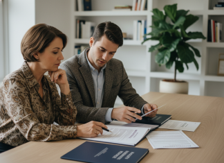 Les conseils d’experts financiers pour choisir une mutuelle santé économique sans sacrifier les garanties Femme et conseiller en assurance santé dans un bureau professionnel
