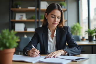 Femme d affaires en réunion dans un bureau moderne