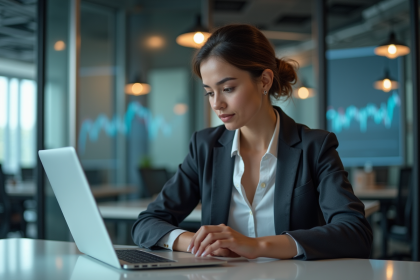 Femme professionnelle analysant des graphiques crypto