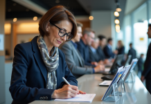 Envoyer de l’argent : quel mandat choisir pour une transaction sécurisée ? Femme d'âge moyen remplissant un formulaire de mandat postal