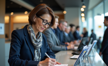 Envoyer de l’argent : quel mandat choisir pour une transaction sécurisée ? Femme d'âge moyen remplissant un formulaire de mandat postal