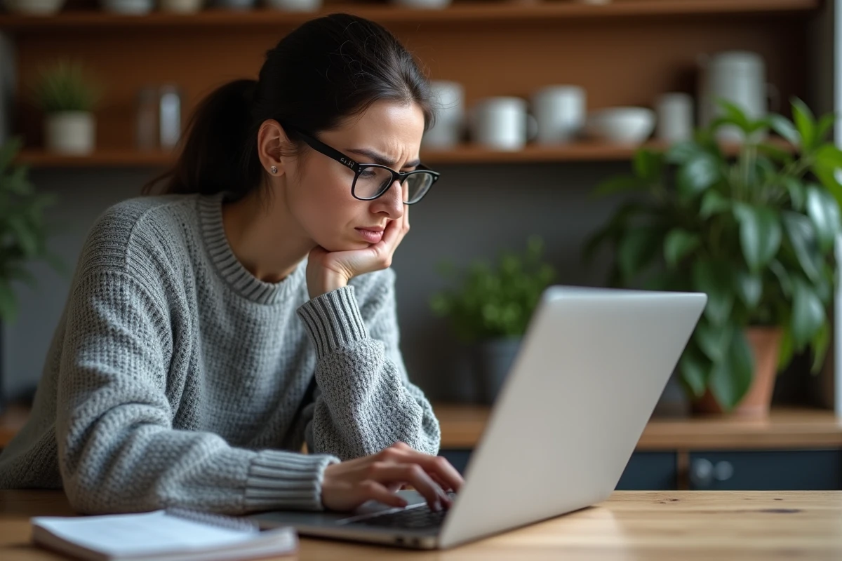 Femme configurant les paramètres d'un Expert Advisor MetaTrader depuis un ordinateur portable à domicile