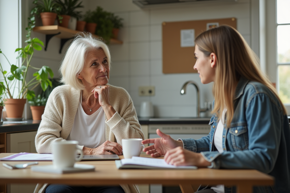 Femme discutant de retraite avec une jeune adulte à la maison