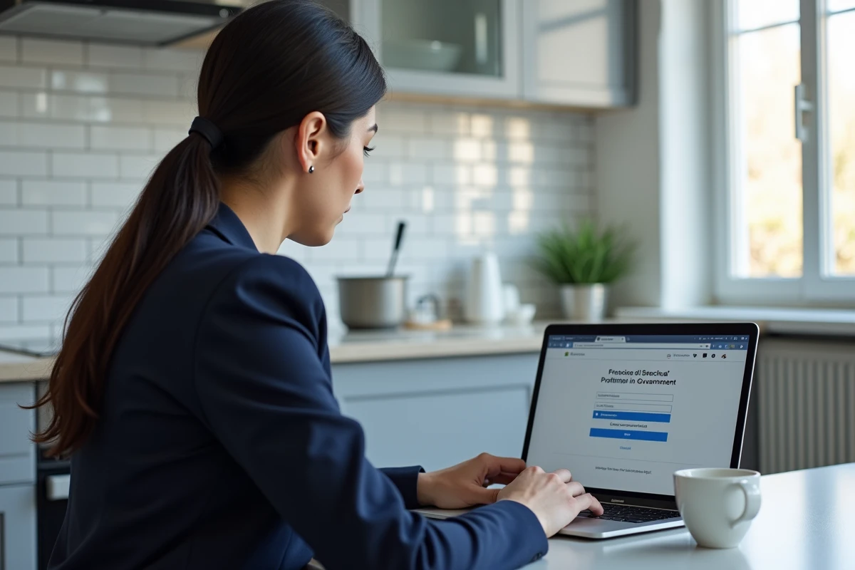Femme utilisant le portail creances-publiques.fr pour contester une dette administrative en ligne
