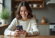Jeune femme utilisant son smartphone pour une carte bancaire virtuelle