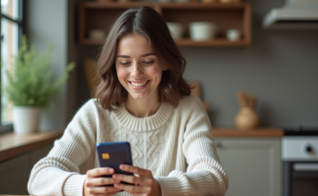 Jeune femme utilisant son smartphone pour une carte bancaire virtuelle