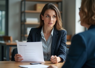 Frais de dossier : comment les expliquer clairement et simplement en français Jeune femme d'affaires expliquant frais de dossier