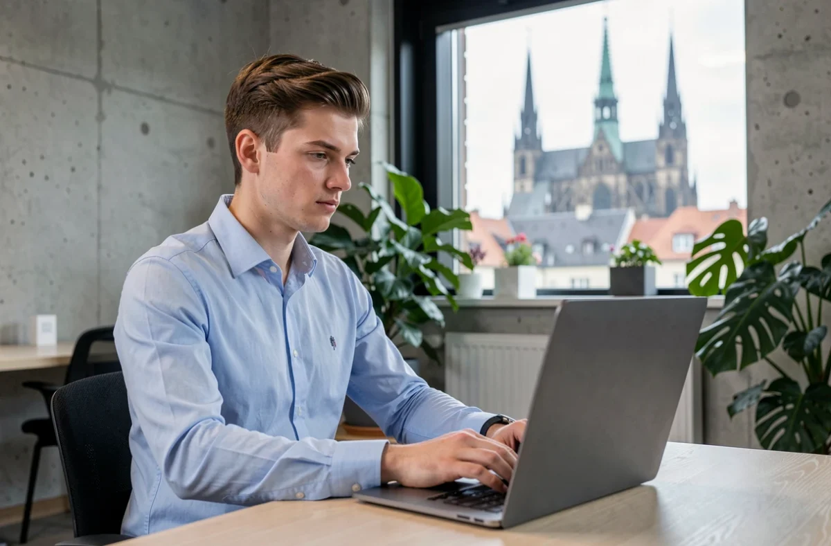 Courtier Helloprêt Strasbourg travaillant sur un dossier de prêt en ligne dans un espace de coworking à Strasbourg
