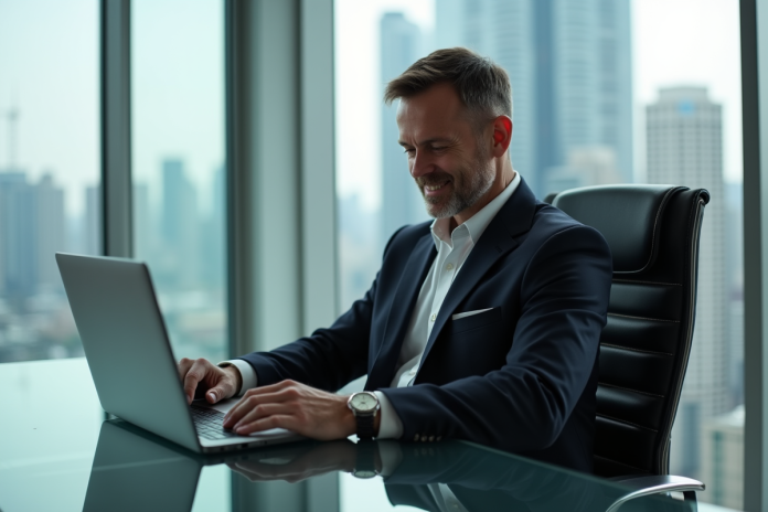 homme-affaires-cryptomonnaie Homme d'affaires en costume vérifiant des graphiques crypto