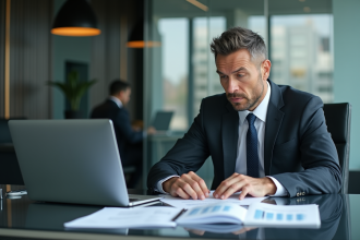 Homme d'affaires en costume dans un bureau moderne