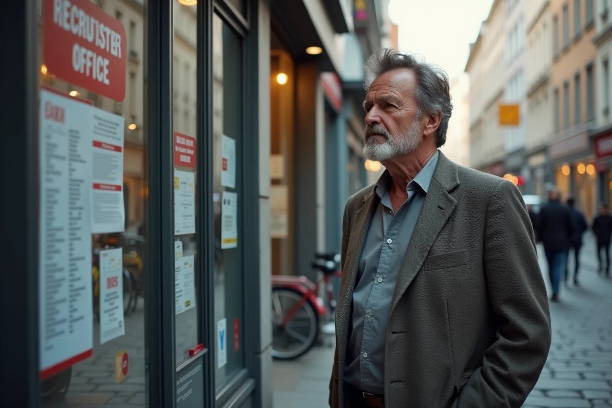 Homme belge devant une affiche d