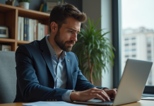 Investir dans Solana en 2025 : opportunité ou risque ? Jeune homme en blazer examine des graphiques Solana