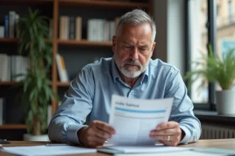 Homme d'âge moyen examinant ses papiers bancaires