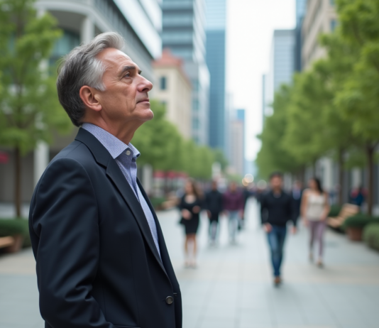 Les inconvénients de la communauté universelle : ce qu’il faut savoir Homme d'âge moyen dans une ville moderne en réflexion