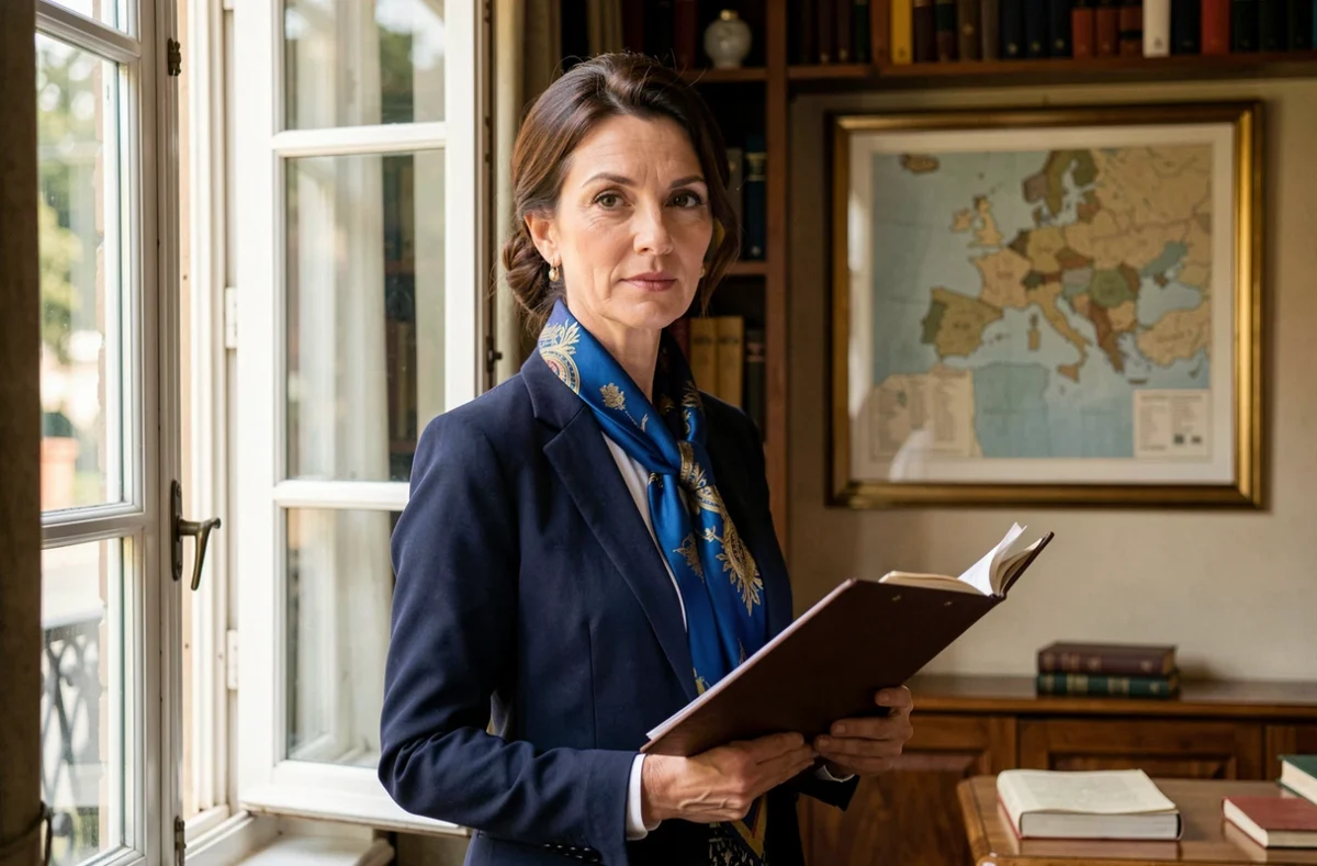 Isabelle Perrochon, notaire, dans son étude avec vue sur la région