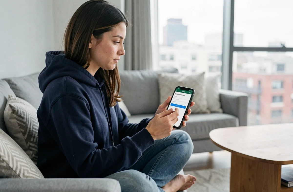Jeune femme sur smartphone cherchant à retrouver son identifiant de connexion sur CA PCA