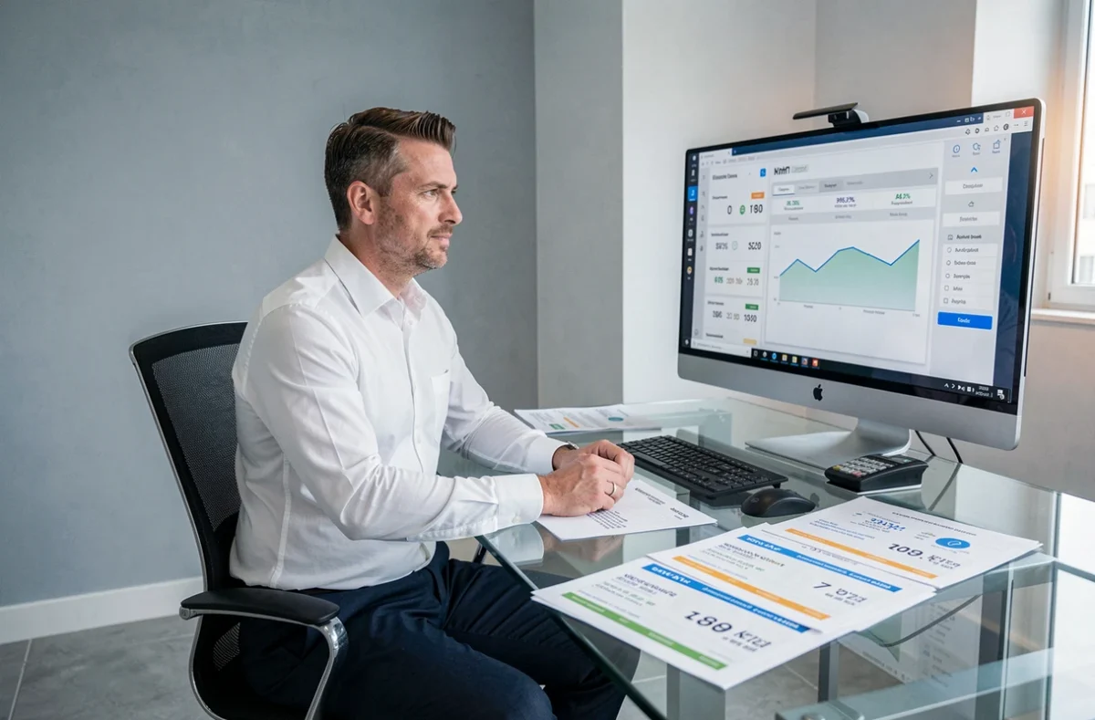 Conseiller Meilleurtaux Grand Est comparant des taux de crédit immobilier sur son poste de travail