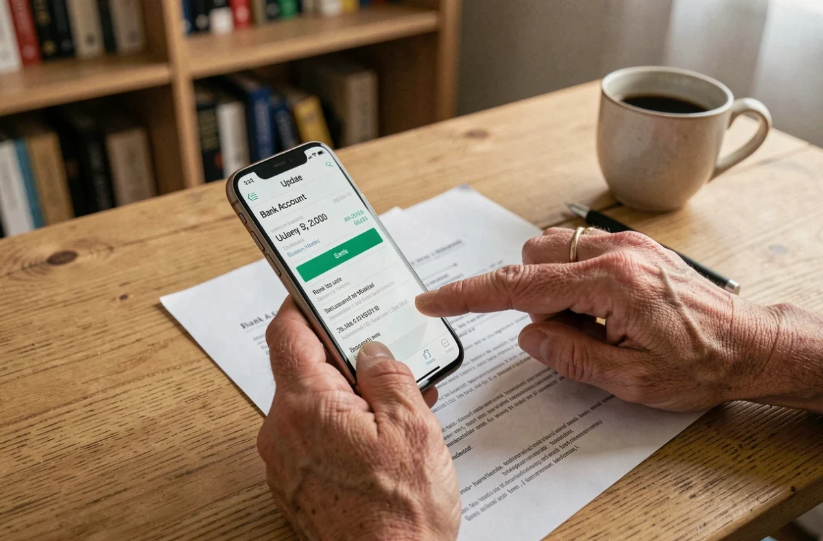 Mise à jour de l'adresse du centre financier La Banque Postale sur smartphone et document imprimé