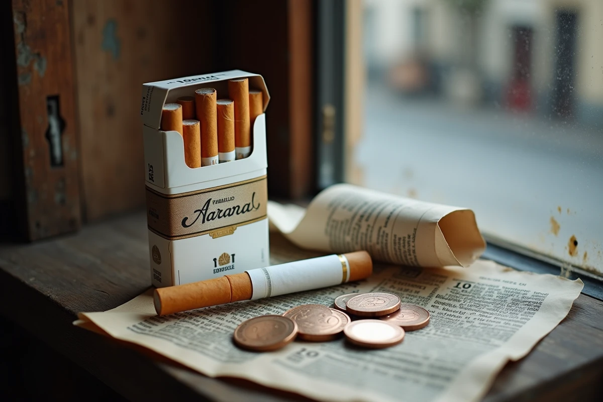 Paquets de cigarettes italiennes avec étiquettes de prix en euros sur une table en bois