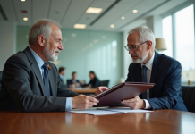 Rencontre entre deux générations dans un bureau moderne