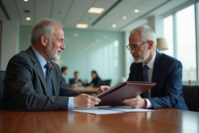 Rencontre entre deux générations dans un bureau moderne