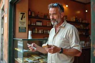 Touriste étranger surpris par le prix des cigarettes dans une tabaccheria italienne en 2026